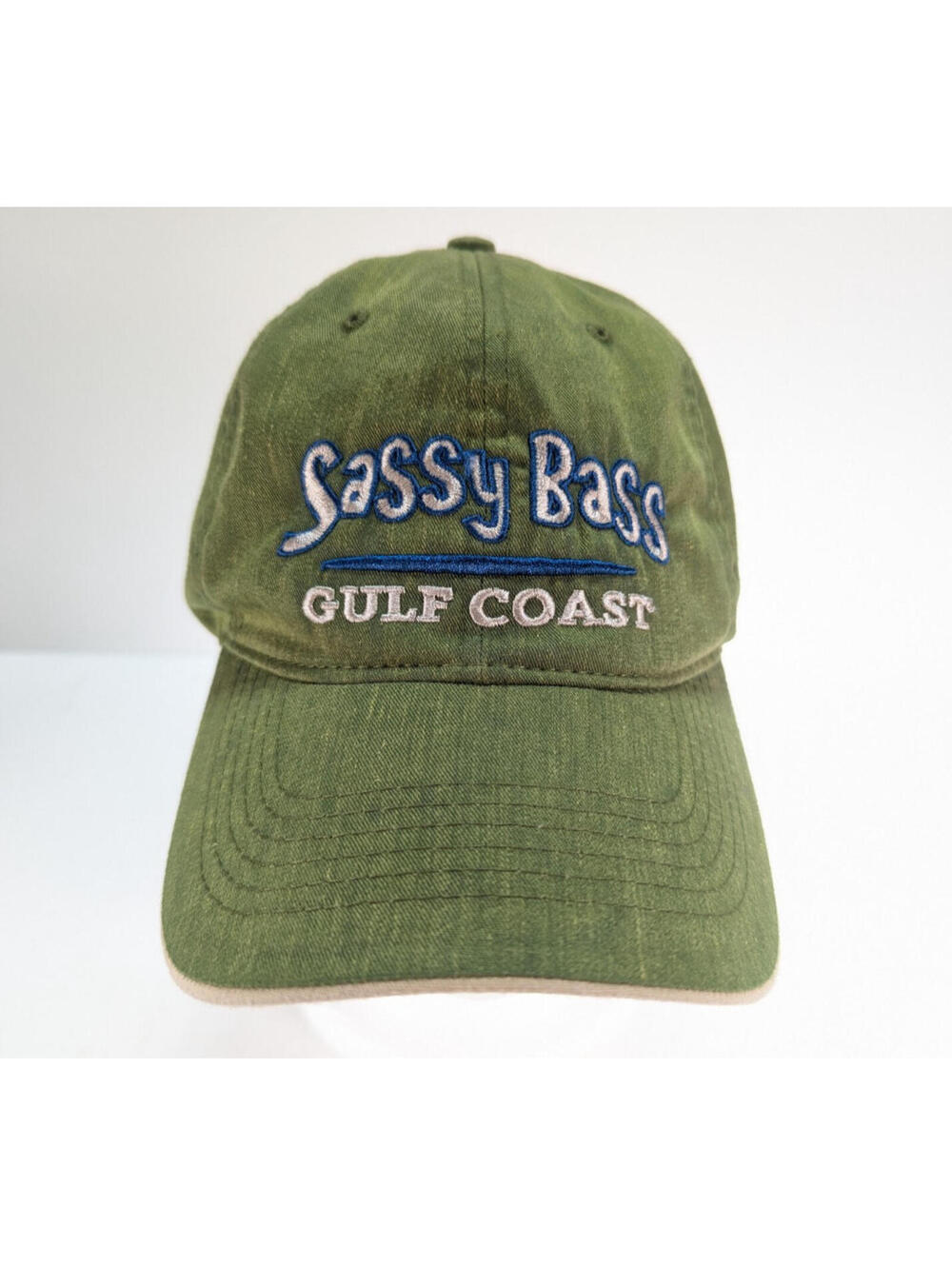Sassy Bass Fort Morgan Alabama Hat Cap Tie Strap Back Olive Green Cotton Fishing